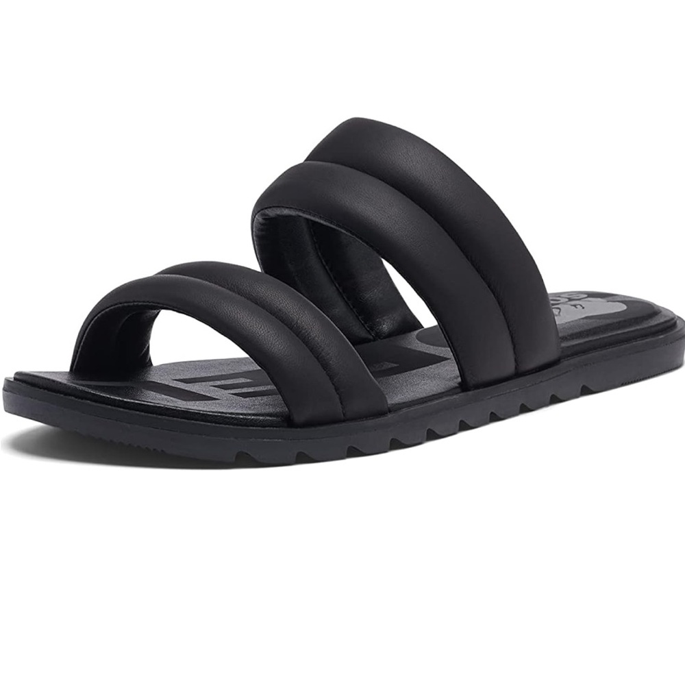 Sorel Black Padded Triple-Strap Slide Sandals